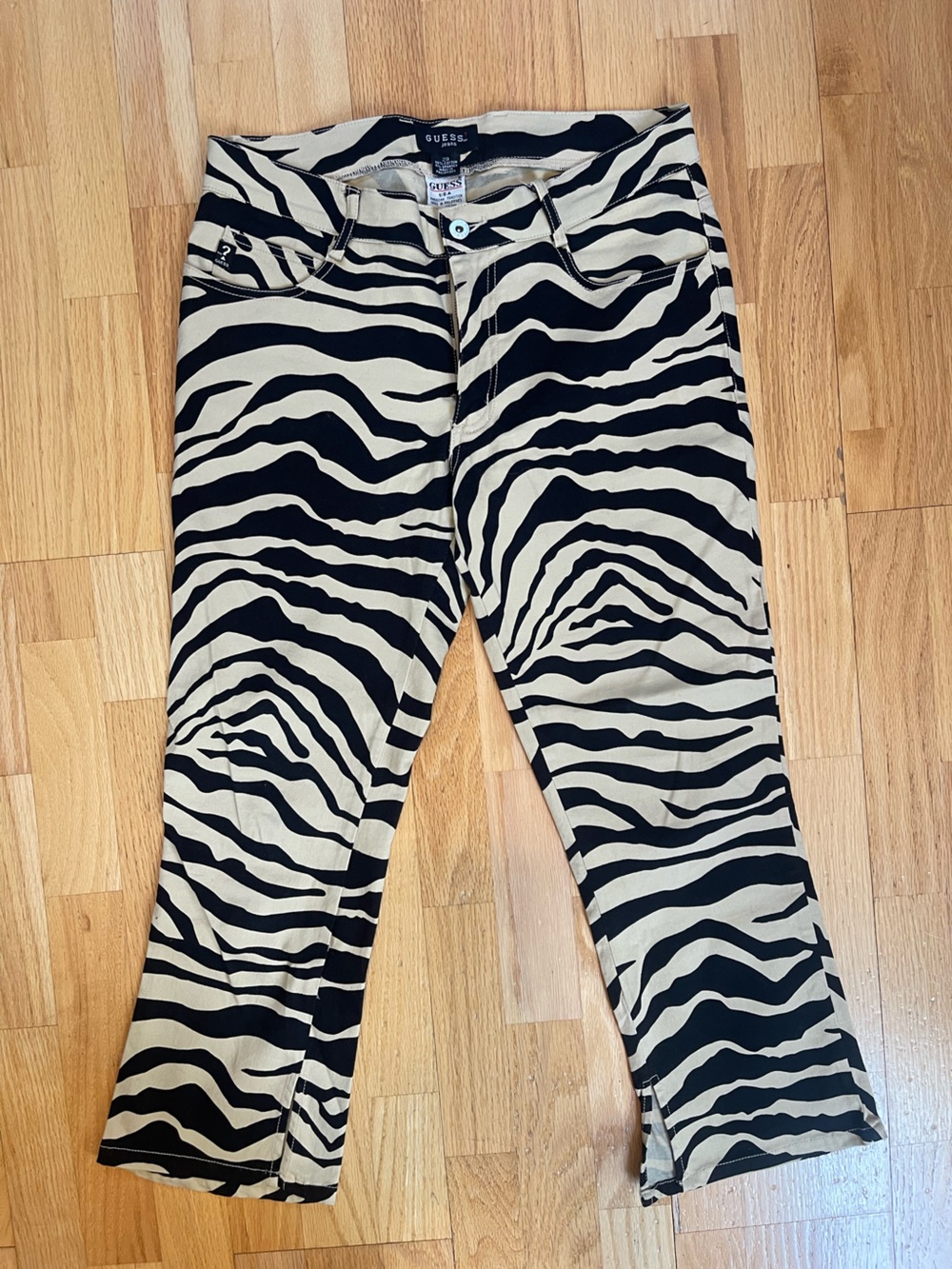 Vintage Guess Zebra Print Black and Cream Women's Jeans